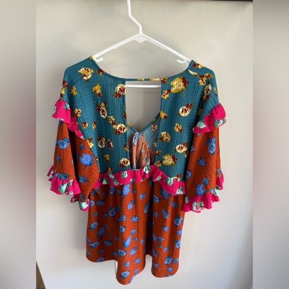 By Anthropologie Ruffled Sleep Mini Dress - Floral Patchwork - Size Small Petite - Picture 3 of 13